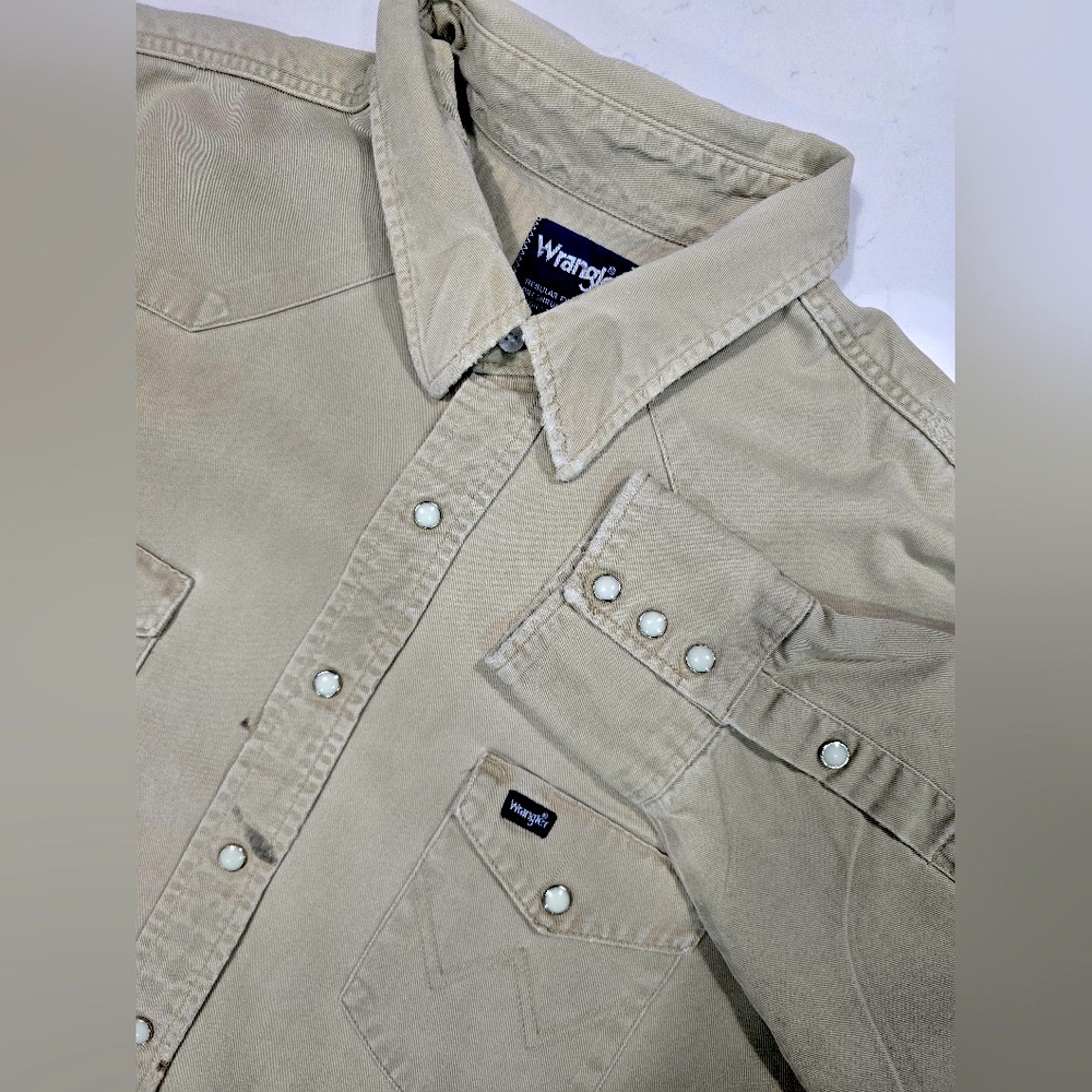 Vintage Wrangler Perl Snap‎ Western Heavy Duty Work Shirt Mens
